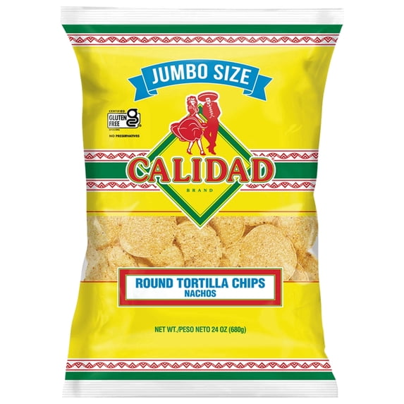 Calidad Round Yellow Corn Tortilla Chips, Jumbo Size, 24 Ounce Bag