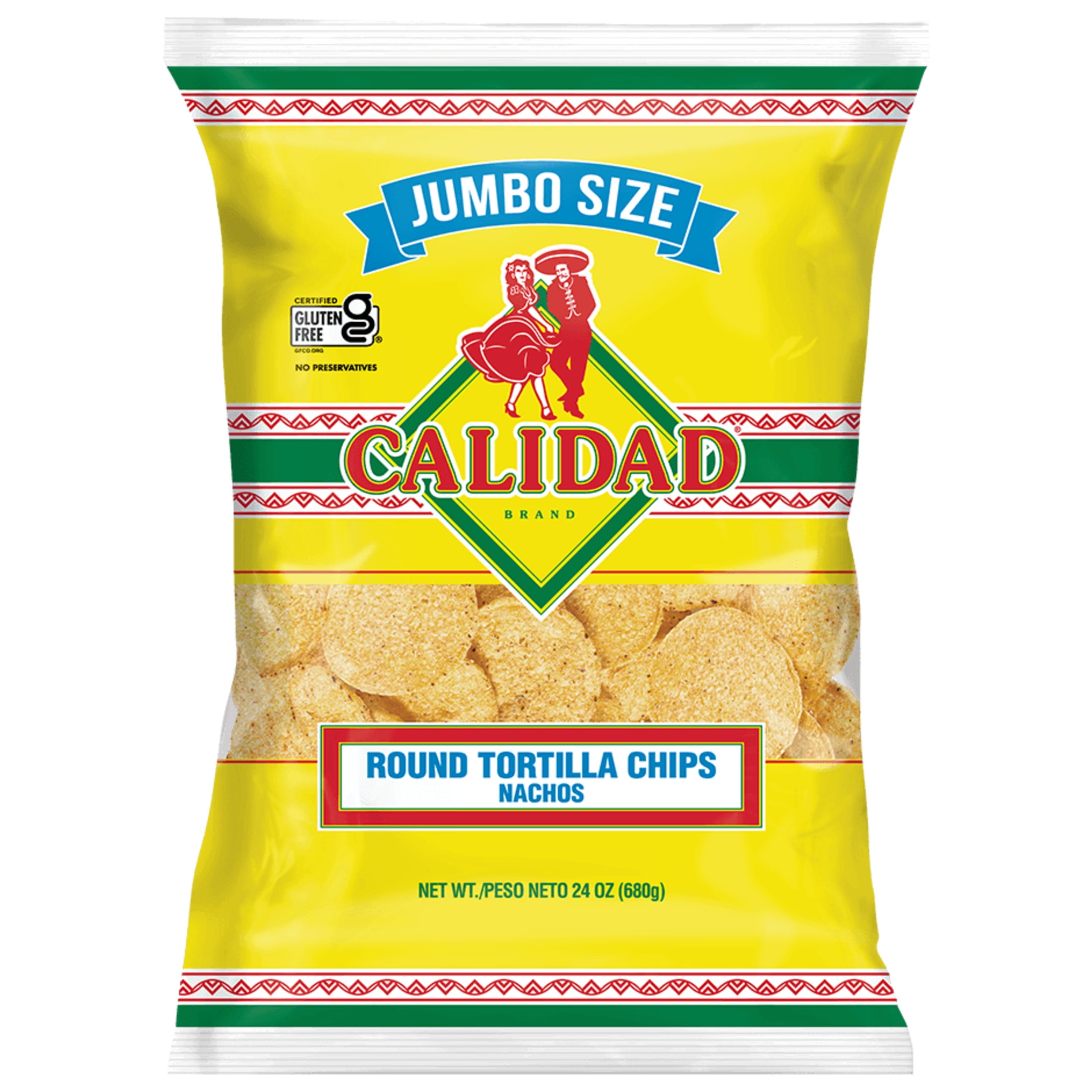 Calidad Round Yellow Corn Tortilla Chips, Jumbo Size, 24 Ounce Bag
