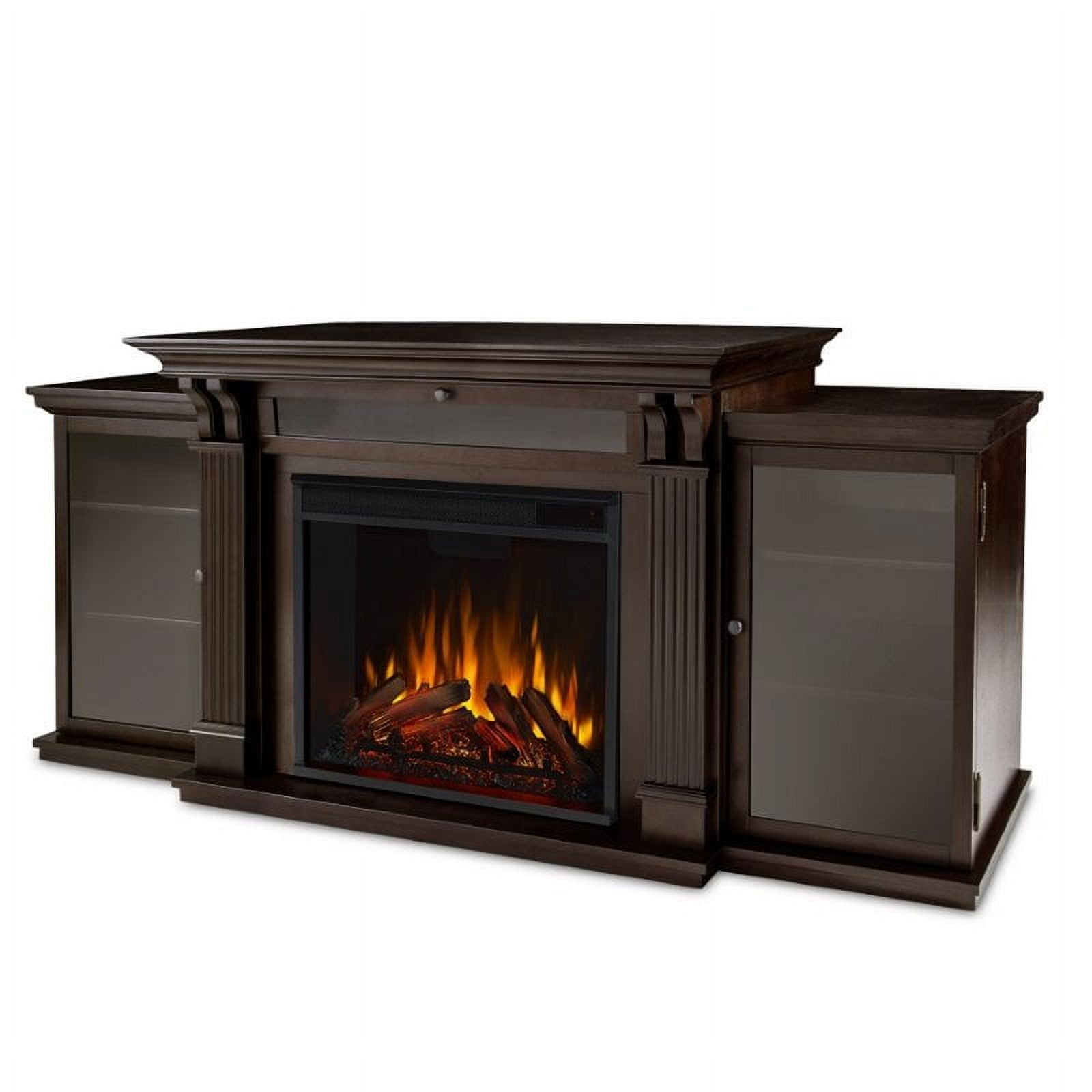 Calie Entertainment Center Electric Fireplace in Dark Walnut by Real