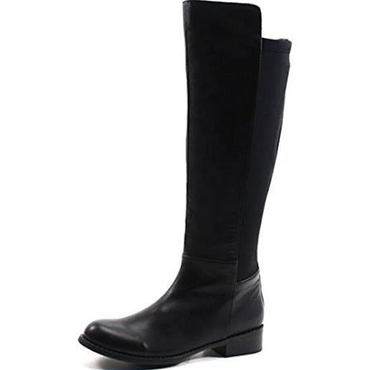 Play Day Black Vegan Leather Knee High Fitted Stretch Gore Elastic Boot (7)