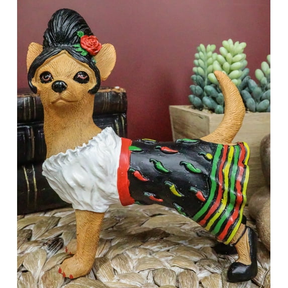 Caliente Senorita Chihuahua Dog With Traditional Chili Peppers Dress Figurine
