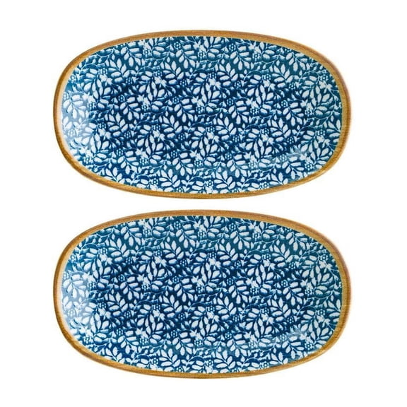 Calif 9.5" x 5.5" x h:1.25" Oval Decorated Porcelain Platter (Set of 2)