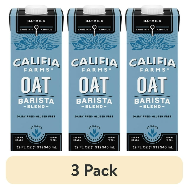 (3 pack) Califia Farms Dairy Free, Oat Barista Blend Oat Milk, 32 fl oz