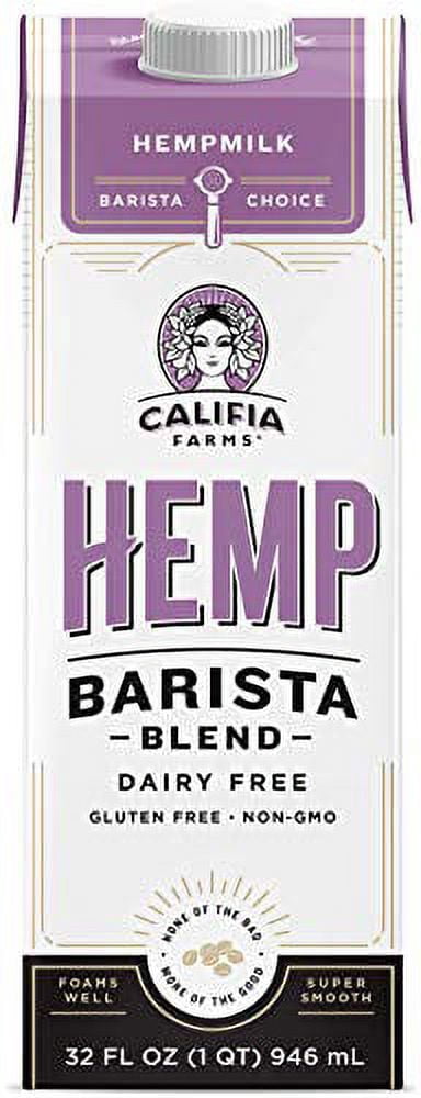Califia Farms - Hemp Milk, Barista Blend, 32 Oz (Pack Of 6) | Shelf Stable | Non Dairy Milk | Creamer | Vegan | Plant Based | Gluten-Free | Non-Gmo