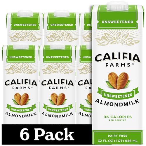 Califia Farms Unsweetened Almond Milk, 32 Oz (Pack of 6), Dairy Free