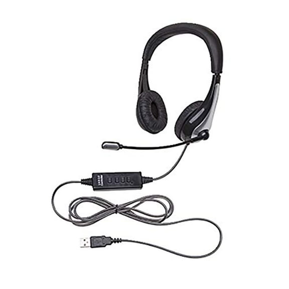 Califone On-Ear Stereo Headset with Gooseneck Microphone, USB Plug, Black/Silver