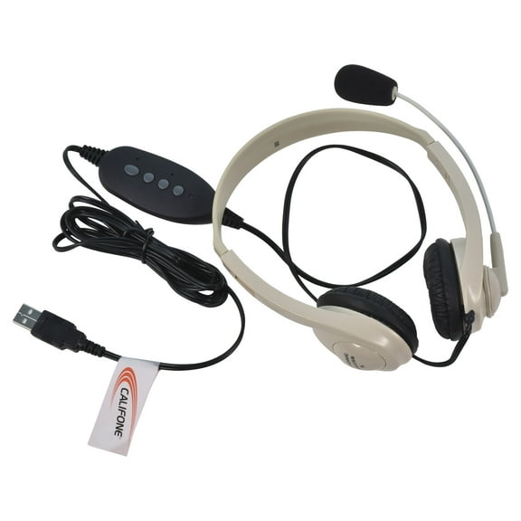 Califone 3064-USB Lightweight On-Ear Stereo Headset with Gooseneck Microphone, Inline Volume Control, USB Plug, Beige, Each
