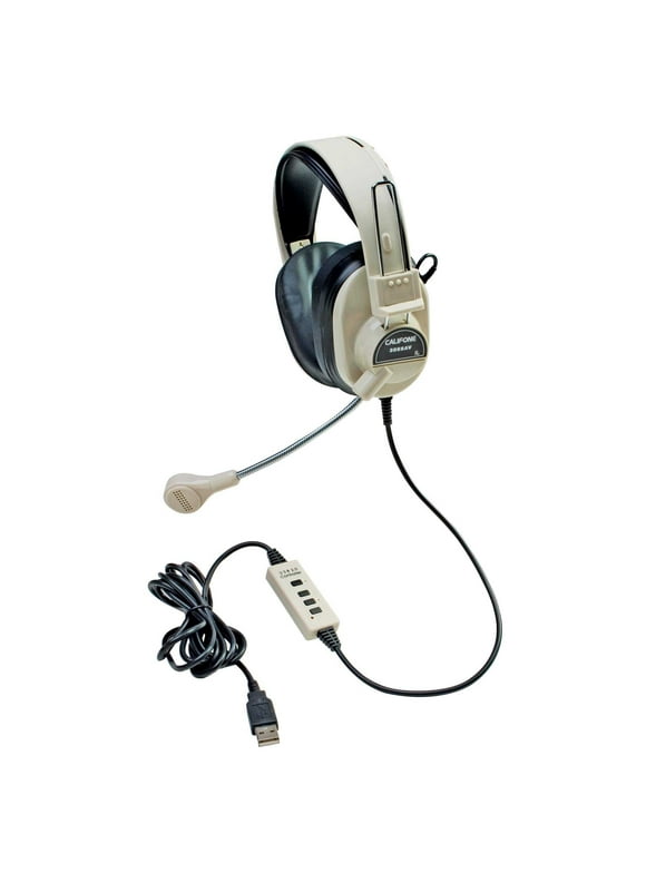 Califone 3066-USB Deluxe Over-Ear Stereo Headset with Gooseneck Microphone, USB Plug, Beige