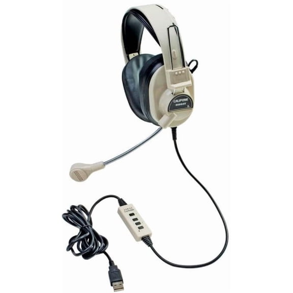 Califone 3066-USB Deluxe Multimedia Stereo Headset with USB Plug, Flexible Omni Directional Microphone, Around Ear Ambient Noise Reducing Earcups, In-line Volume Control
