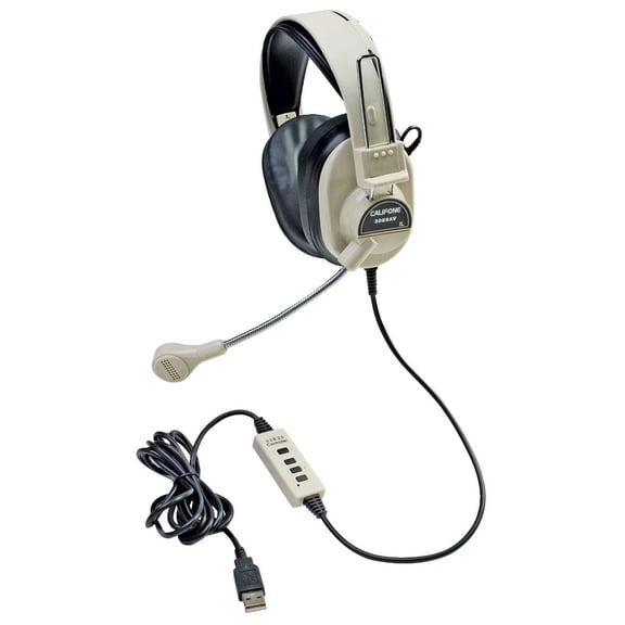 Califone 3066AV-USB Deluxe Over-Ear Stereo Headset with Gooseneck Microphone, USB Plug, Beige