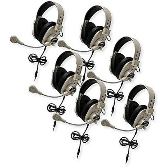 Califone 3066AVT Deluxe Multimedia Stereo Headset with to Go Plug, Rugged ABS Plastic Headstrap with Comfort Sling, Fully Adjustable Headband, Pack of 6