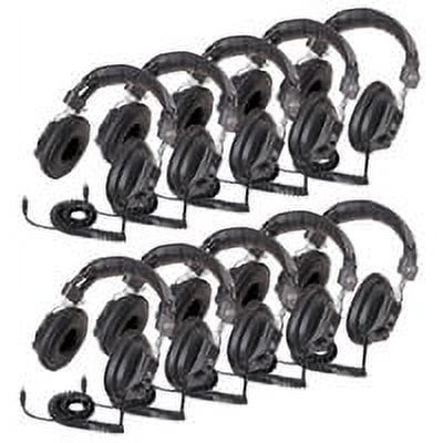 Califone 3068AV-10L Switchable Stereo/Mono Over-Ear Headphones, 3.5mm with 1/4 inch Adapter Plug, Black, Pack of 10