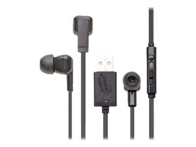 Califone E3USB Earbuds with Inline Microphone, Volume Control and Extra Ear Covers, USB Plug, Black, Each