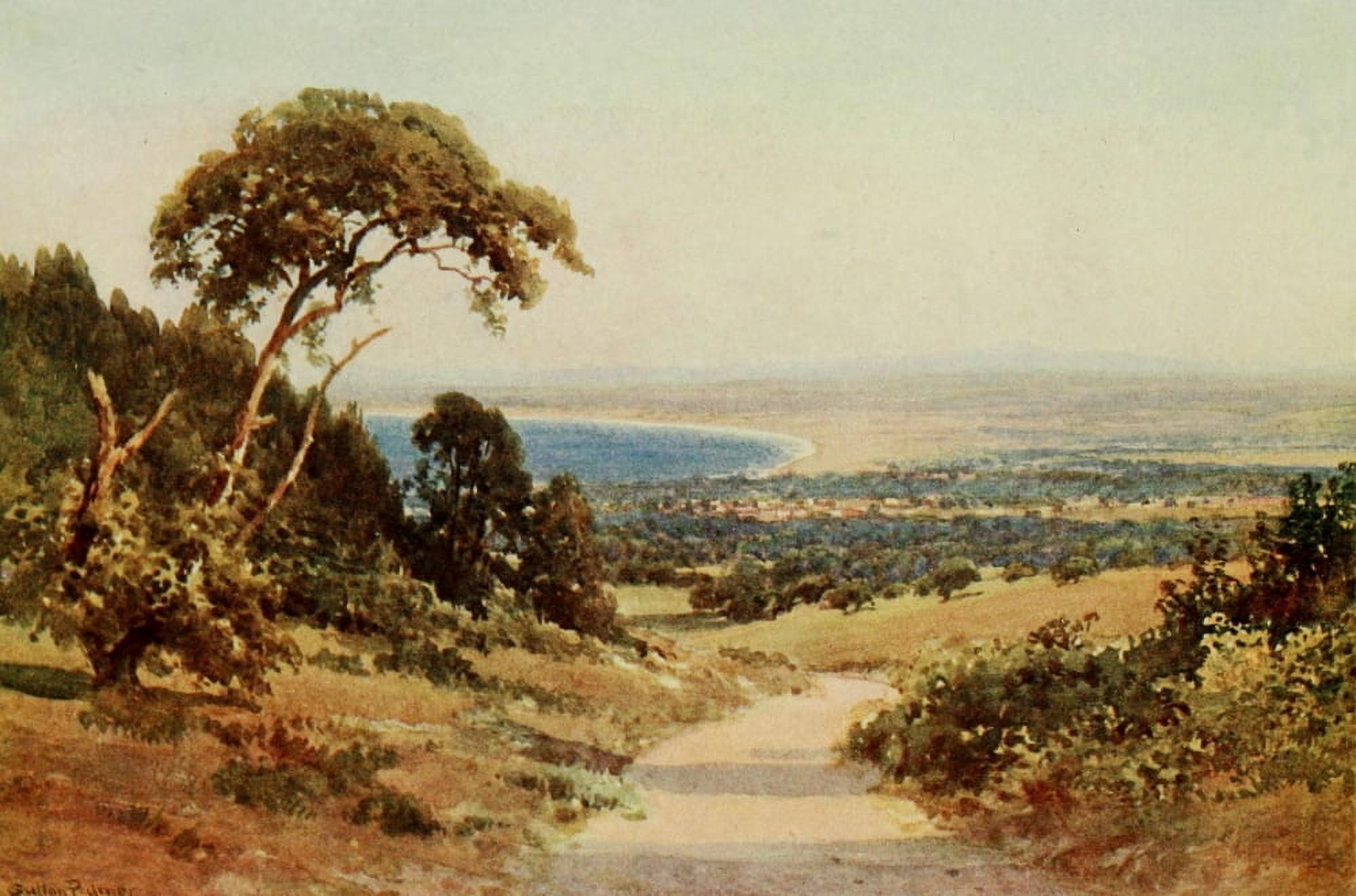 California 1914 Looking down on Monterey and the Bay Canvas Art - H Sutton Palmer (18 x 24)