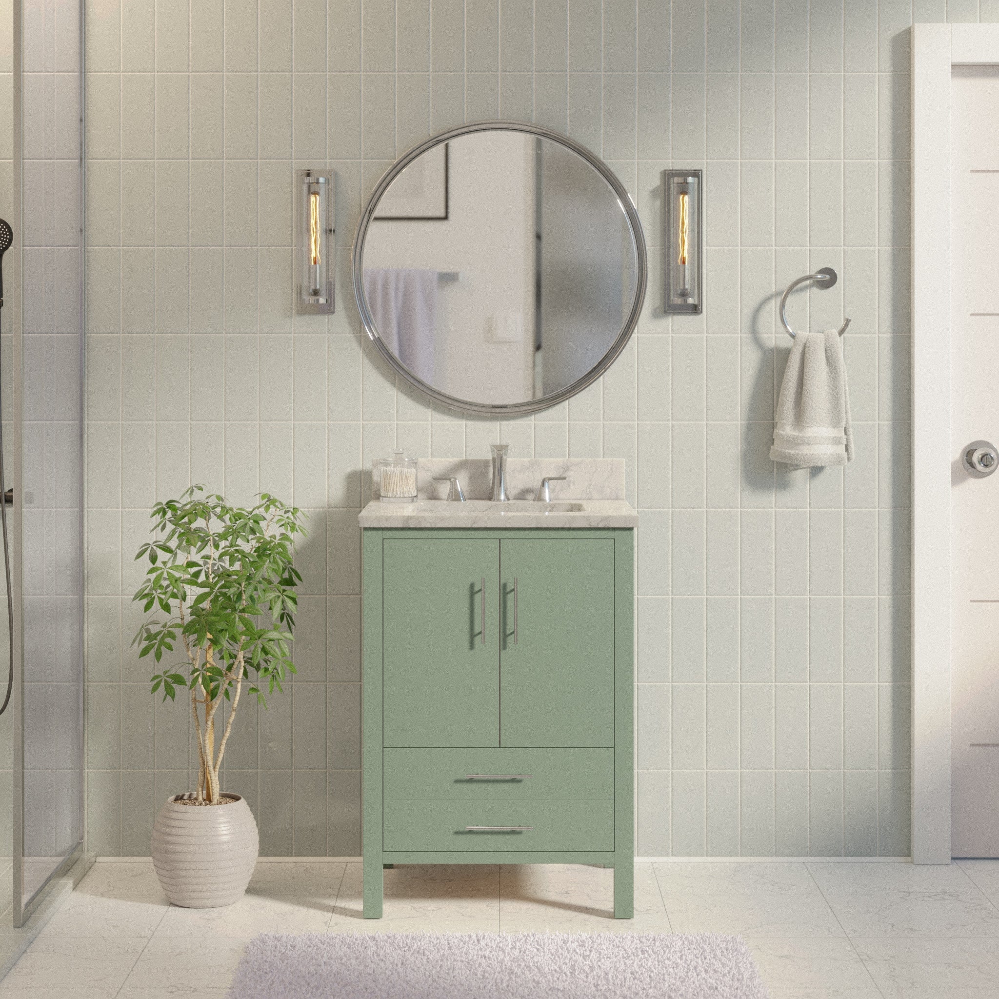 California 24" Bathroom Vanity with Sage Green and Carrara