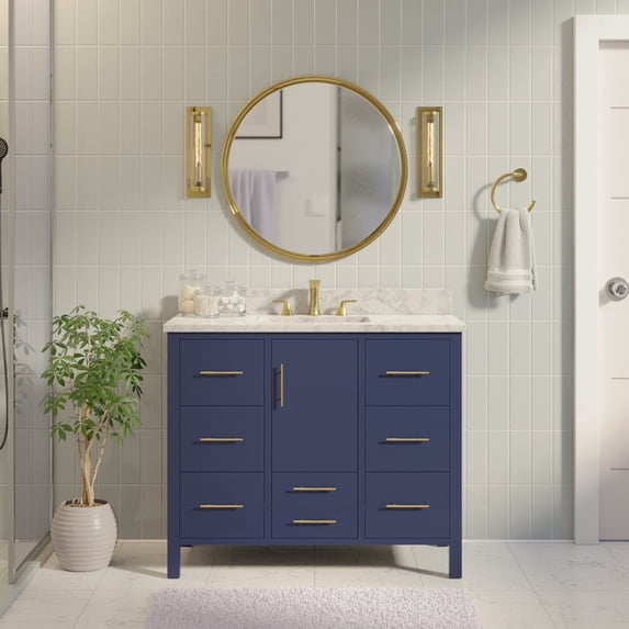 California 42" Bathroom Vanity with Royal Blue Cabinet and Carrara Marble Top