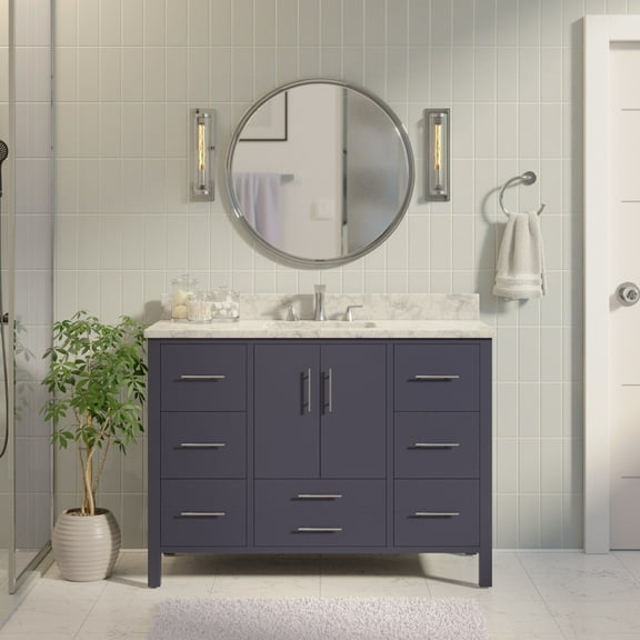 California 48" Bathroom Vanity with Marine Gray Cabinet and Carrara Marble Top