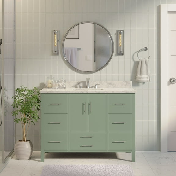California 48" Bathroom Vanity with Sage Green Cabinet and Carrara Marble Top
