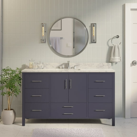 California 60" Single Bathroom Vanity with Marine Gray Cabinet and Carrara Marble Top