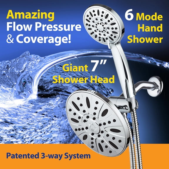 For California - 7" High 3-way Rainfall Combo Of Both Worlds Enjoy Luxury 6-setting Rain Showerhead And Hand Held Shower Separately Or Together Chrome Finish