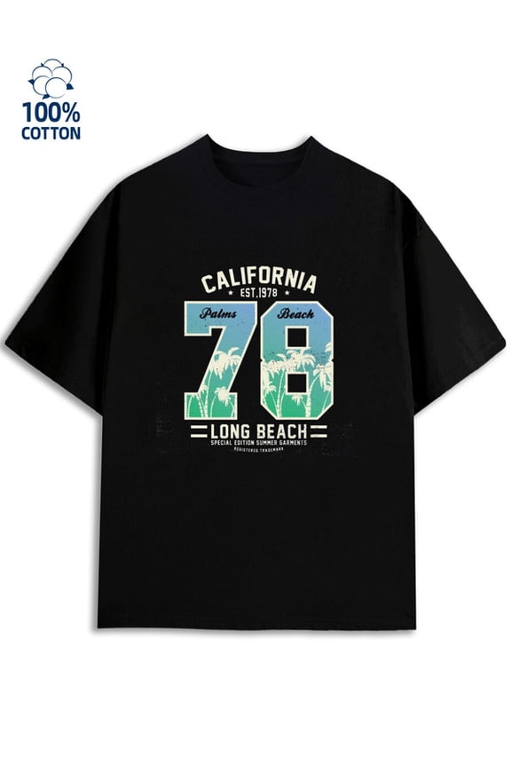 California 78 T-Shirt men's Los Angeles 180G 100% Cotton black graphics cut Fashion Unisex Shirt Graphic tshirts Vintage Unisex Shirt Cotton tshirts Funny Unisex Shirt Printed tshirts