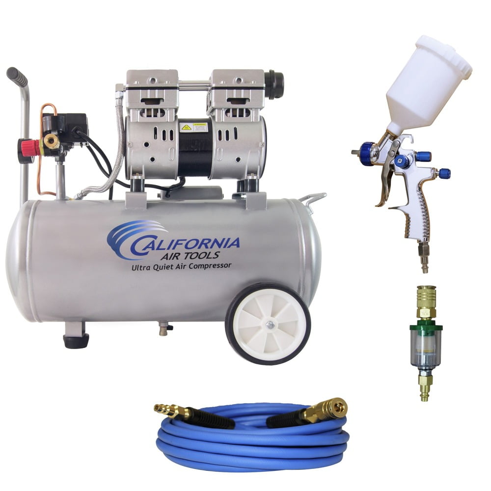 1 HP 8 Gallon 60 dB Ultra Quiet Oil-Free Lightweight Air Compressor and LVLP Spray Painting Kit