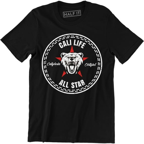 California All Star Cali Life CA State Flag Bear Roar Men's Hometown Tee Shirt