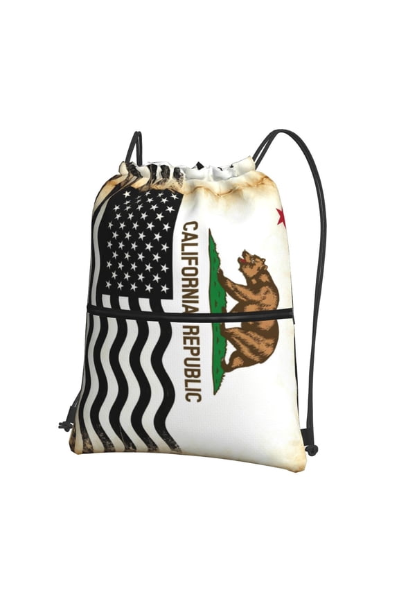 California America Flags Drawstring Backpack Water Resistant String Bag Sports Sackpack Gym Sack For Men Women