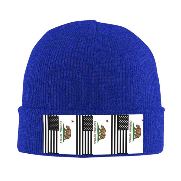 California America Flags Winter Beanie Hats for Men Women Warm Cozy Knitted Cuffed Skull Cap Blue