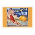 thumbnail image 1 of California Apples - Newtown Pippins - Diving Girl Brand - Vintage Fruit Crate Label c.1920s - Fine Art Rolled Canvas Print 27in x 40in, 1 of 4