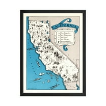 California Art, 1931 Vintage Map of California History Wall Decor Gift, Old California Map - 18" x 24" Black Framed Print