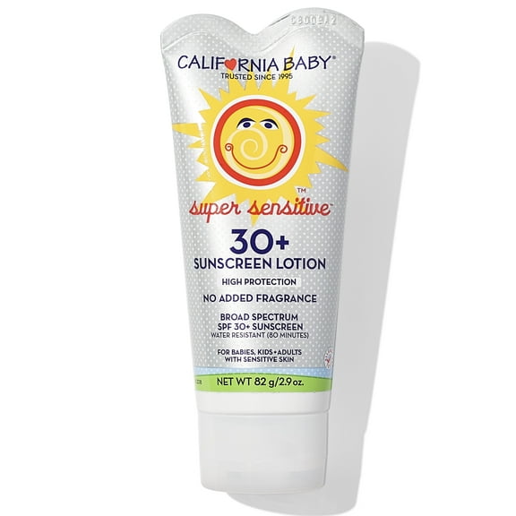 California Baby Super Sensitive SPF 30+ Sunscreen | Unscented | Mineral Based | Titanium Dioxide | Travel Size Baby Sunscreen for Face + Body | 2.9oz