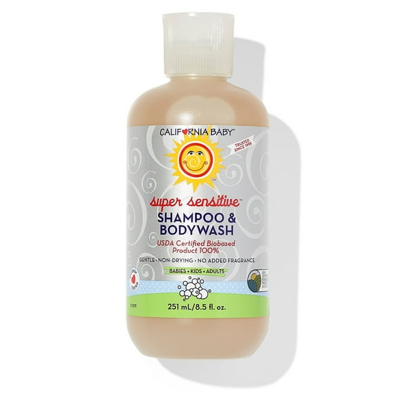 California Baby Super Sensitive Baby Shampoo + Baby Wash | 100% Plant-Based | Unscented Body Wash For Sensitive Skin | Hypoallergenic | 251mL / 8.5 oz