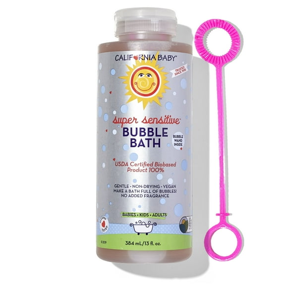 California Baby Super Sensitive Bubble Bath | 100% Plant-Based Kids Bubble Bath | Gentle Unscented Baby Bubble Bath | Free Bubble Wand | 384 mL / 13oz