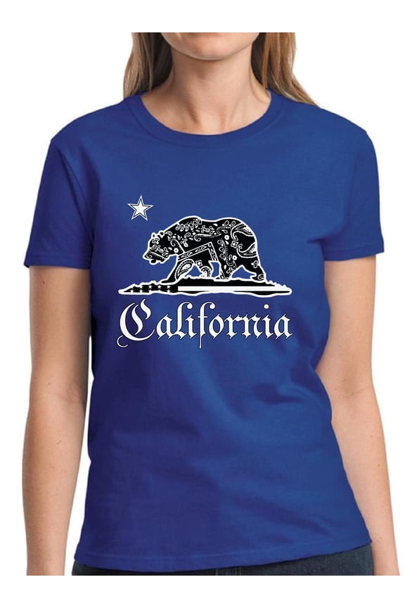 California Bandana Bear Shirt for Women - S M L XL 2XL 3XL Cali Graphic Tee - Western USA State California Ladies T-Shirt Gift