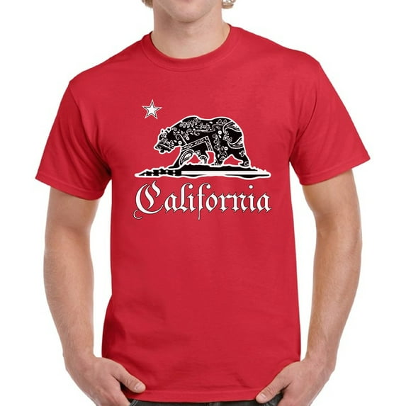 California Bandana Bear T-Shirt for Men - S M L XL 2XL 3XL 4XL 5XL USA State Graphic Tee - California Clothes Collection Funny Cali Gift for Men