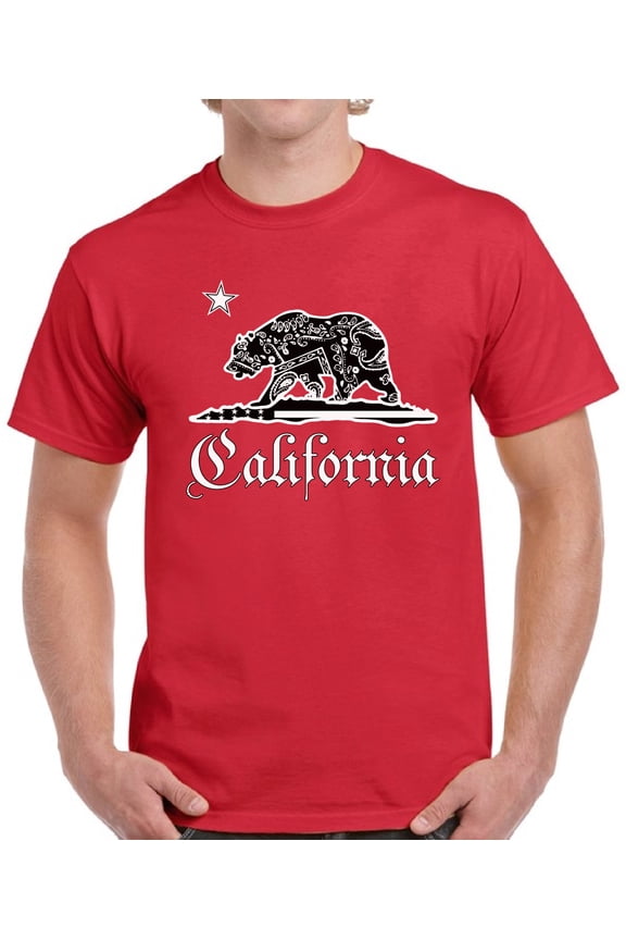 California Bandana Bear T-Shirt for Men - S M L XL 2XL 3XL 4XL 5XL USA State Graphic Tee - California Clothes Collection Funny Cali Gift for Men