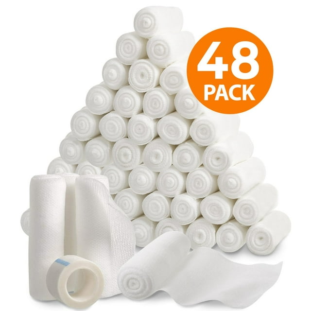 California Basics 4"x12' Gauze Bandage Rolls with Medical Tape, Rolled