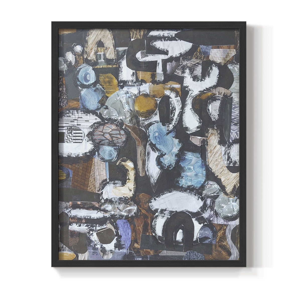 California Beach Blue Glass Framed Print in Black Solid Wood Framed Print No Nail Hanging