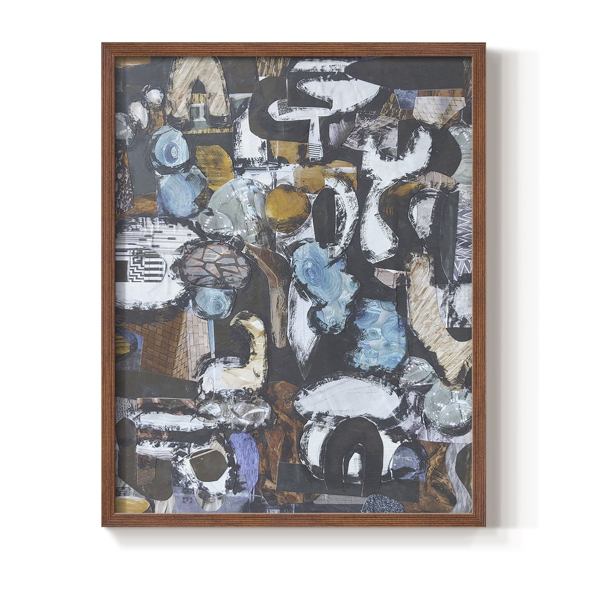 California Beach Blue Glass Framed Print in Brown Solid Wood Framed Print No Nail Hanging