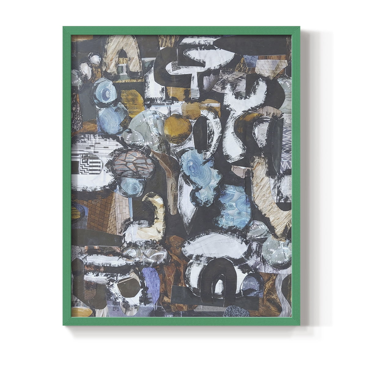 California Beach Blue Glass Framed Print in Green Solid Wood Framed Print No Nail Hanging