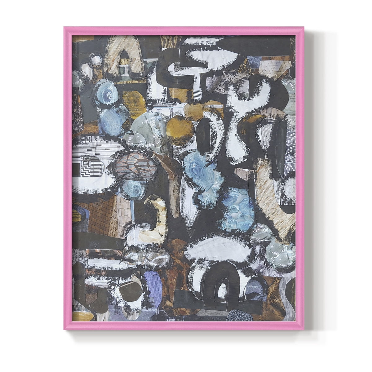 California Beach Blue Glass Framed Print in Pink Solid Wood Framed Print No Nail Hanging