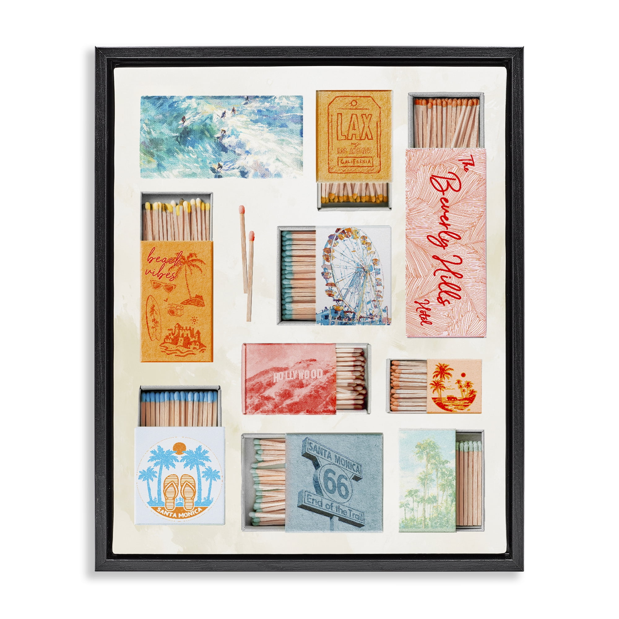 California Beach Matchboxes Black Framed Floater Canvas Wall Art, design by Ziwei Li