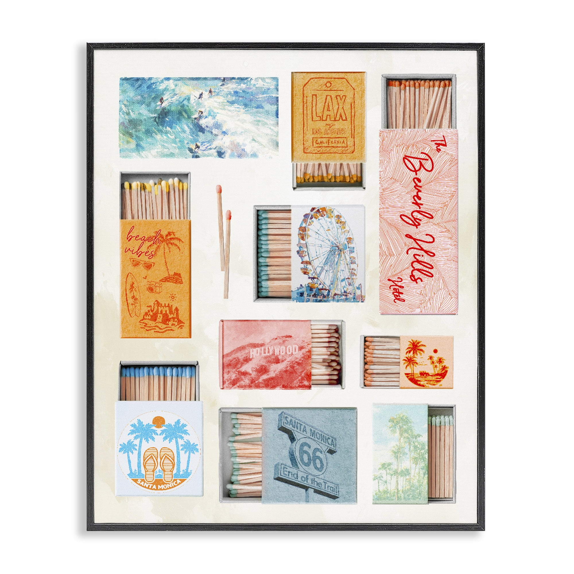 California Beach Matchboxes Black Framed Giclee Art, design by Ziwei Li