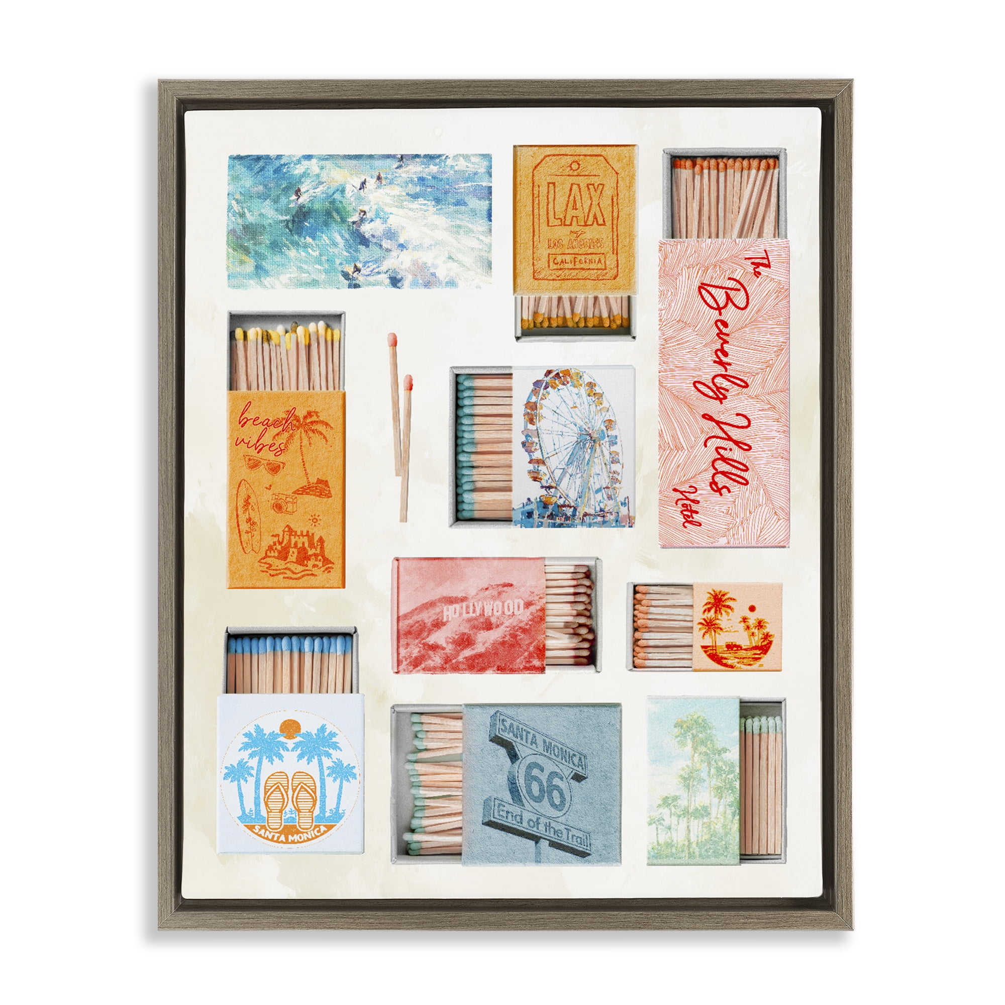 California Beach Matchboxes Brown Framed Floater Canvas Wall Art, design by Ziwei Li