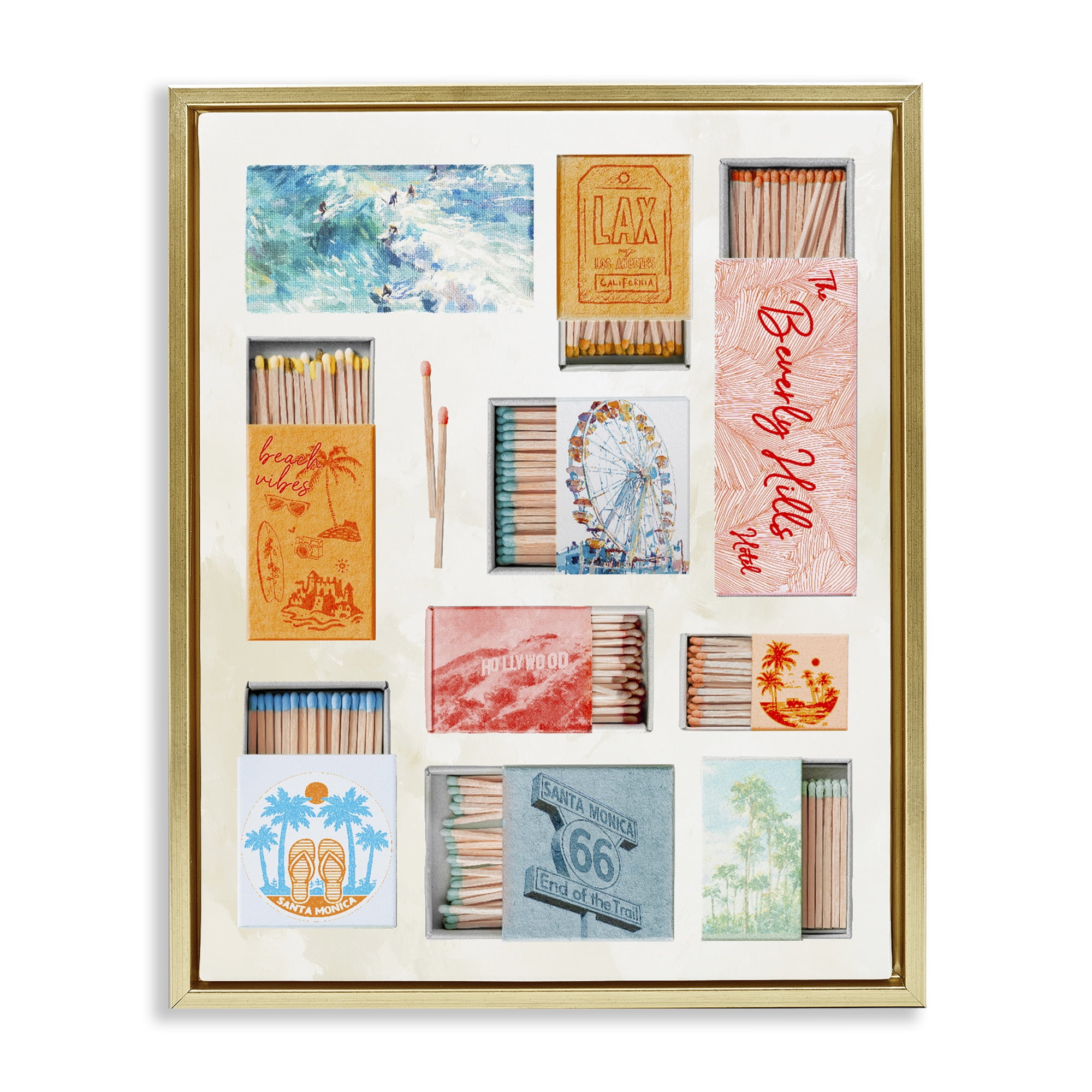 California Beach Matchboxes Gold Framed Floater Canvas Wall Art, design by Ziwei Li