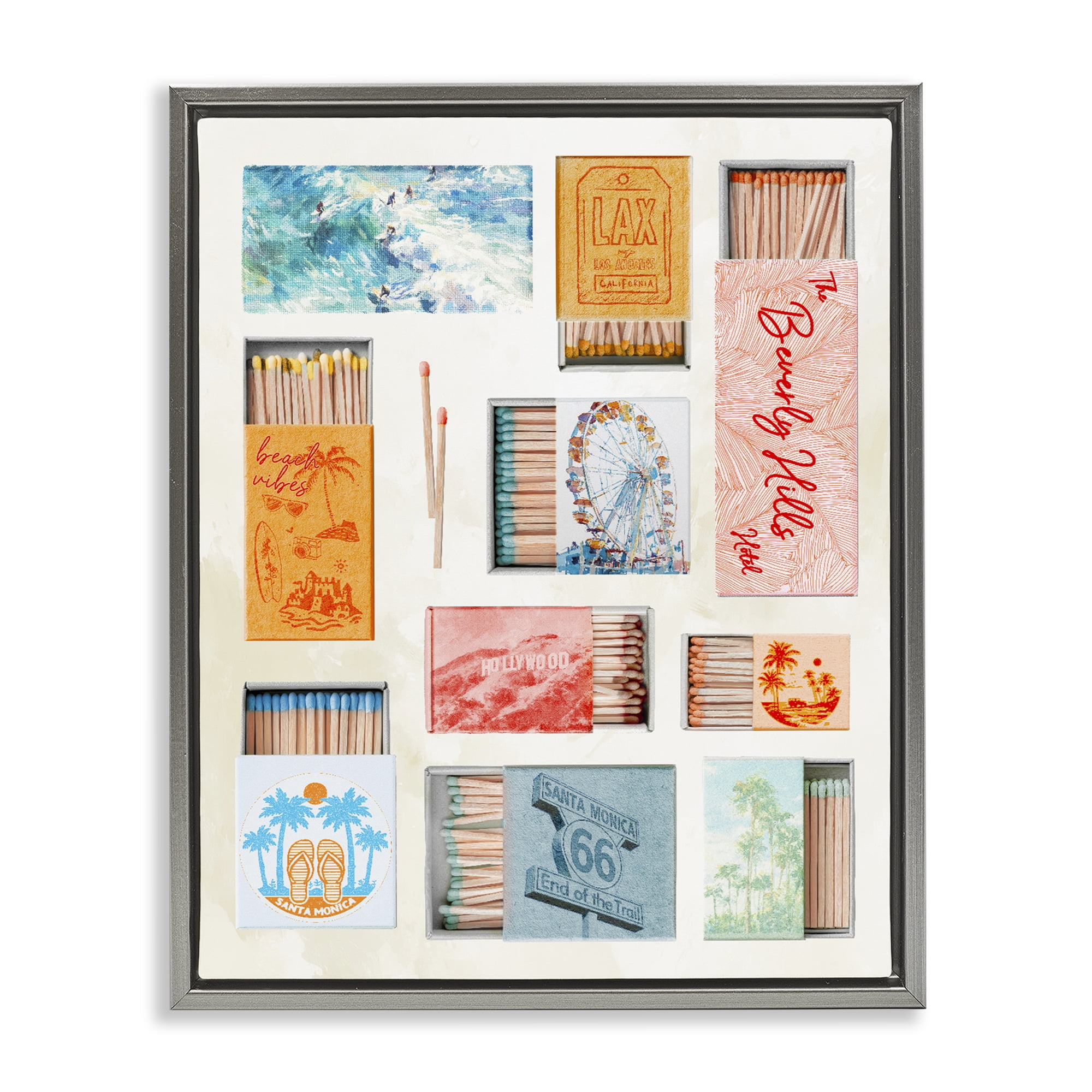 California Beach Matchboxes Gray Framed Floater Canvas Wall Art, design by Ziwei Li