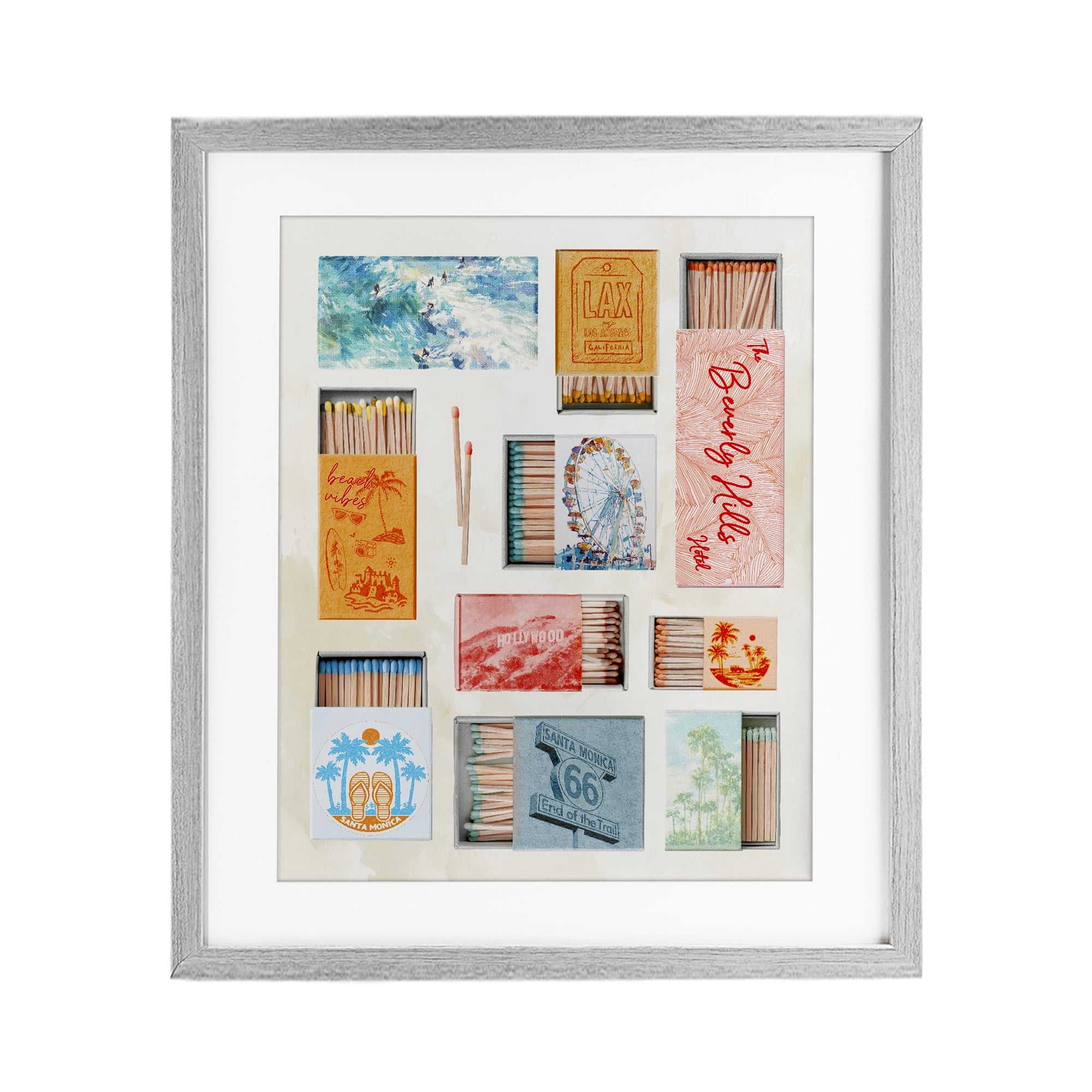 California Beach Matchboxes Gray Framed Print Under Glass, design by Ziwei Li