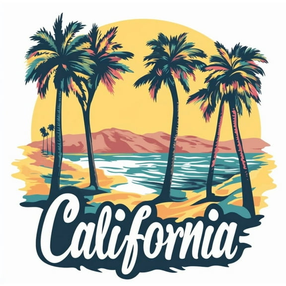 California Beach Sunset Car Decal Retro Palm Trees Ocean Wave Sticker Vintage Aesthetic Coastal Summer Travel Vibes Cool Scenic Window Vinyl for SUV, Van, Laptop, Tumbler, or Water Bottle.
