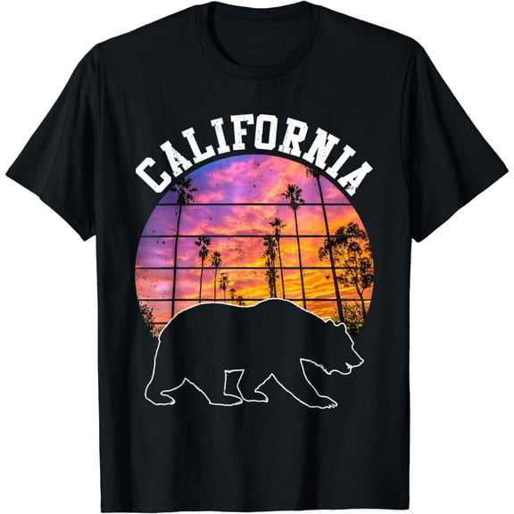 California Bear And Map California Summer Palm Trees T-Shirt